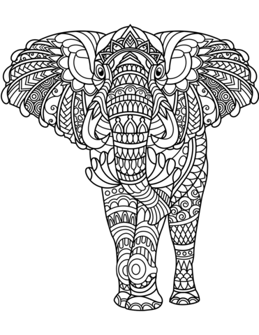 Elephant Zentangle Coloring Page